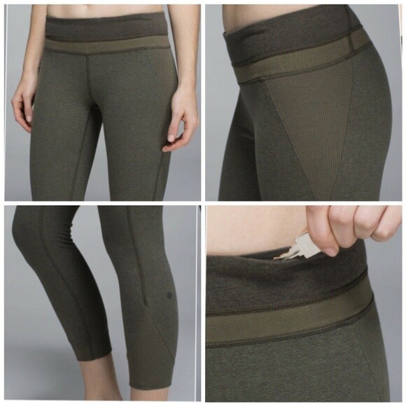 LULULEMON Refine Crop Legging Heathered Fatigue Green Wee Stripe Athleisure Sz 6 - Picture 11 of 11